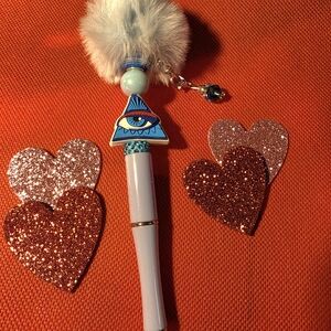 Blue Evil Eye Pen With Pom Pom And Dangling Charm